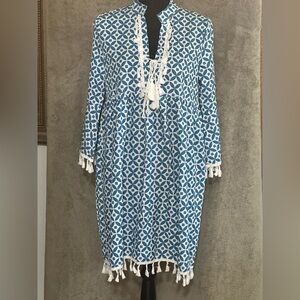 Blue and White Geometric Pattern Dress